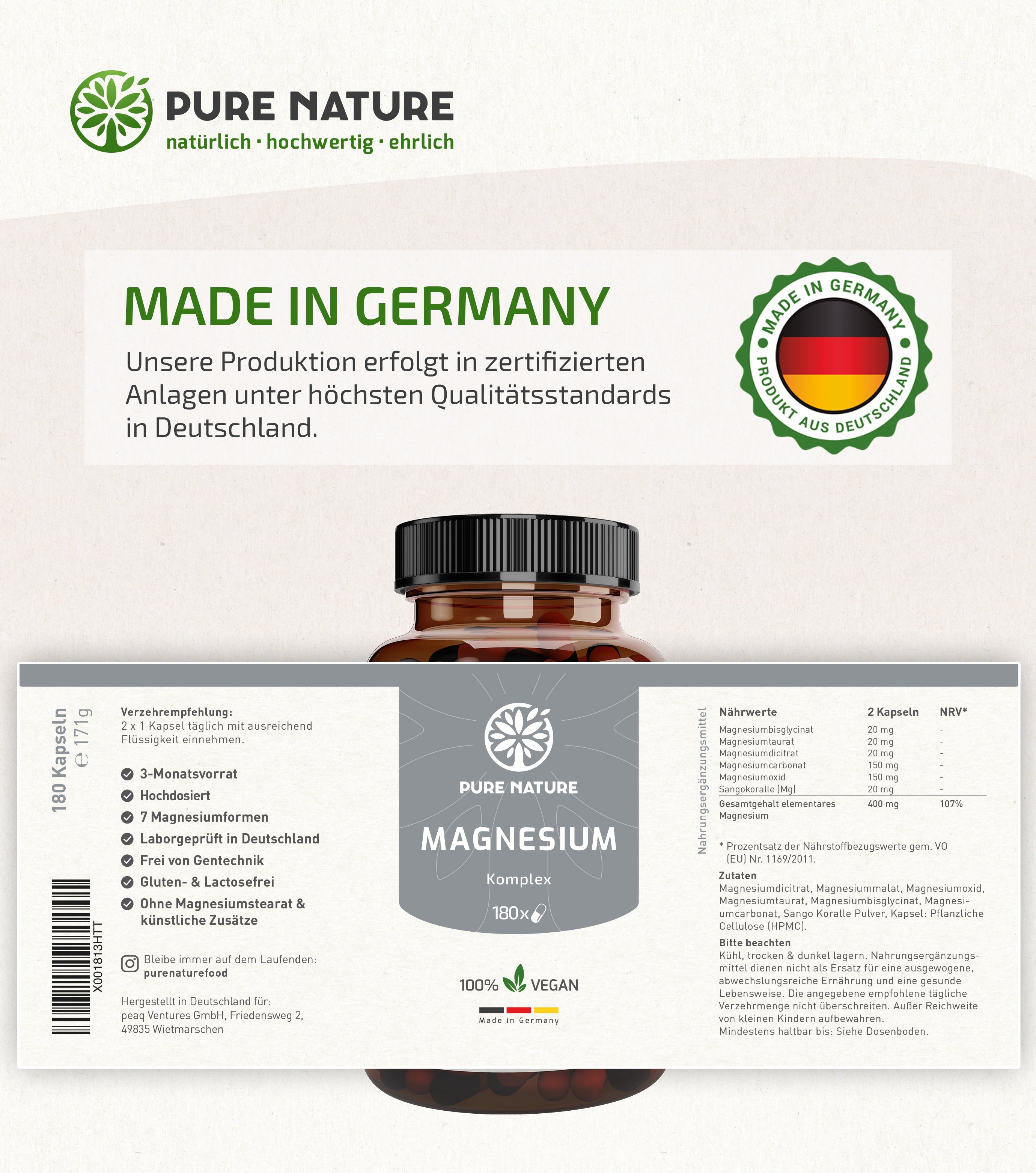 Magnesium 7in1 hochdosierter Komplex - 180 Kapseln